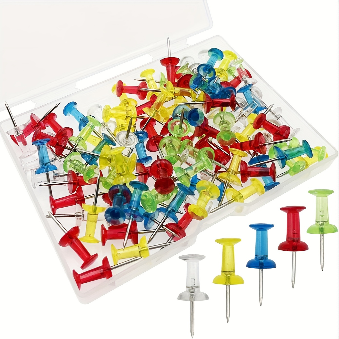 Push Pin,100 PCS Drawing Pins Plastic Thumb Tacks Clear Push Pins Map Pin  for Bulletin Board Pinboard (Colorful) Colorful