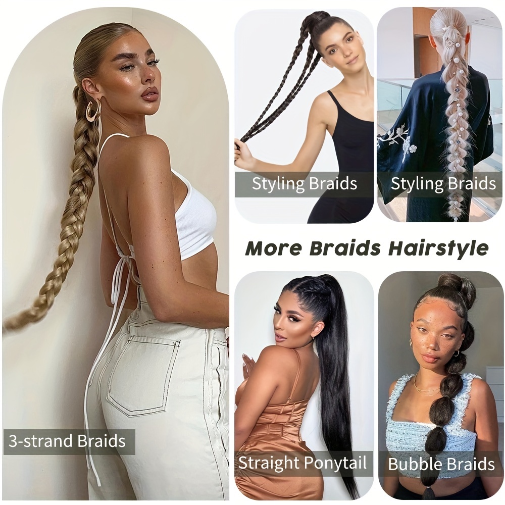 76cm Y2K Straight Braided Ponytail Extensions Rubber Band Synthetic Hair