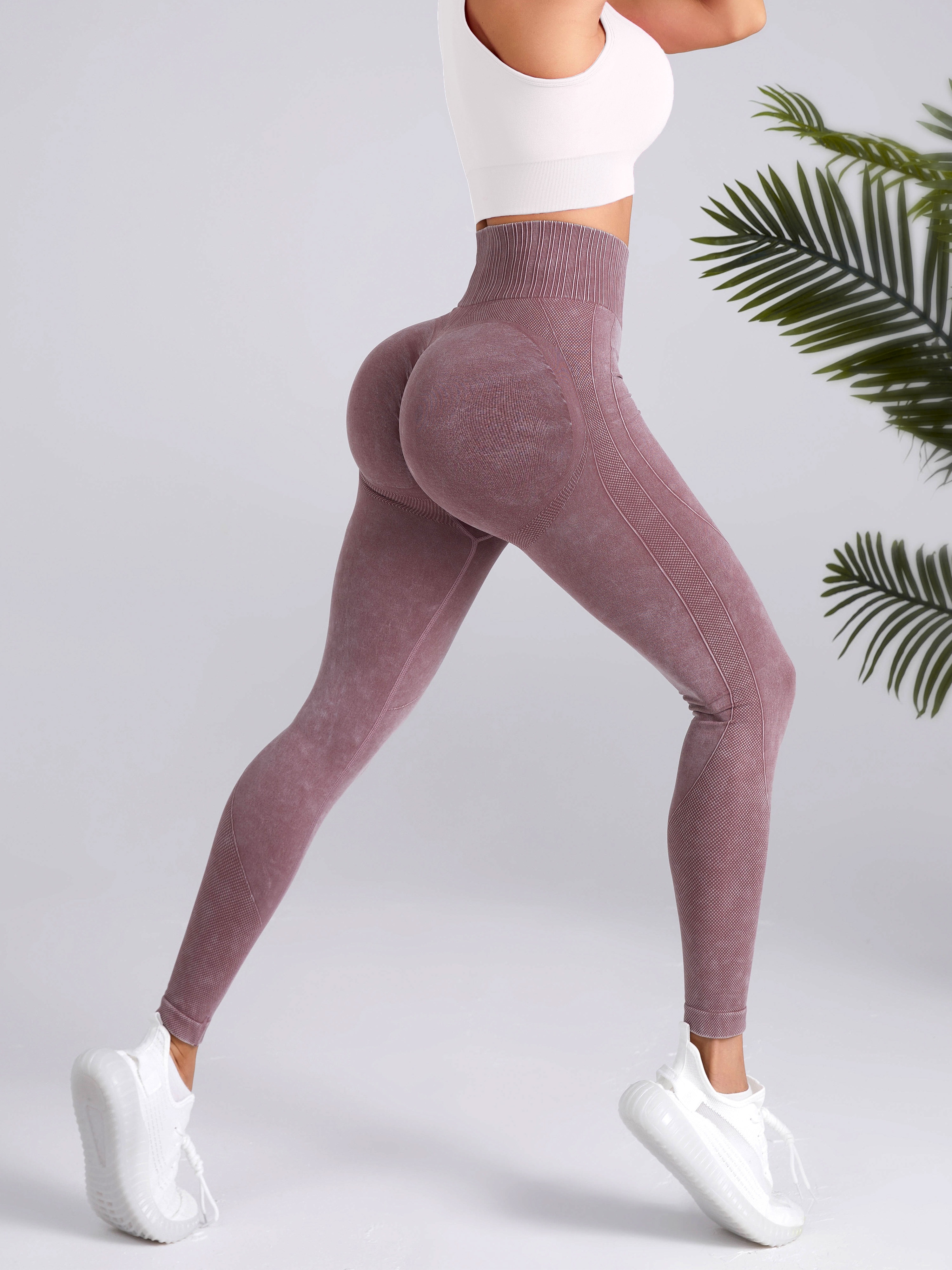 Women's High Waisted Yoga Leggings - Gray Solid Color Butt Lifting Workout  Pants