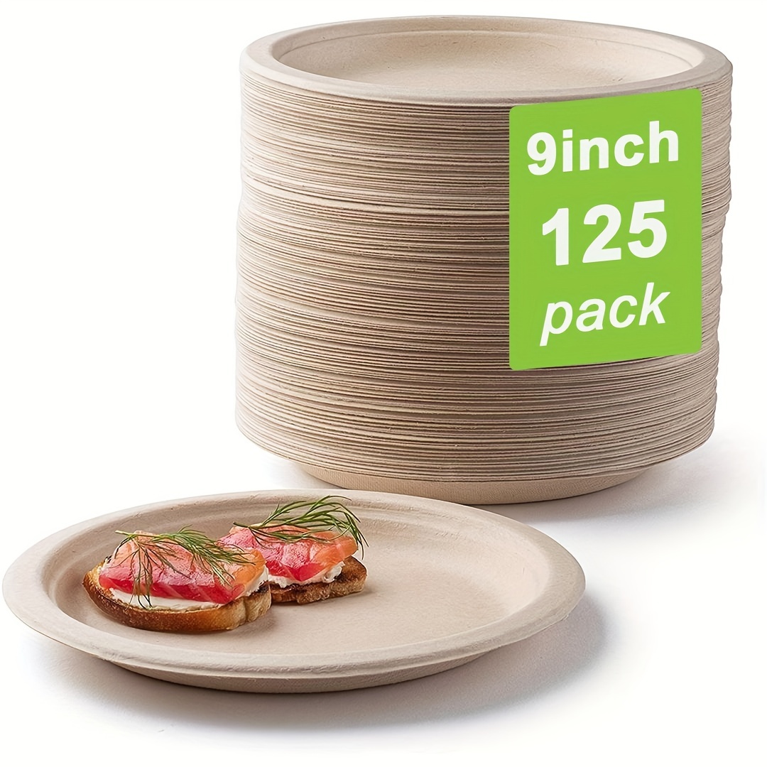  100% Compostable 10 Inch Heavy-Duty Paper Plates [125 Pack]  Eco-Friendly Disposable Sugarcane Plates : Health & Household