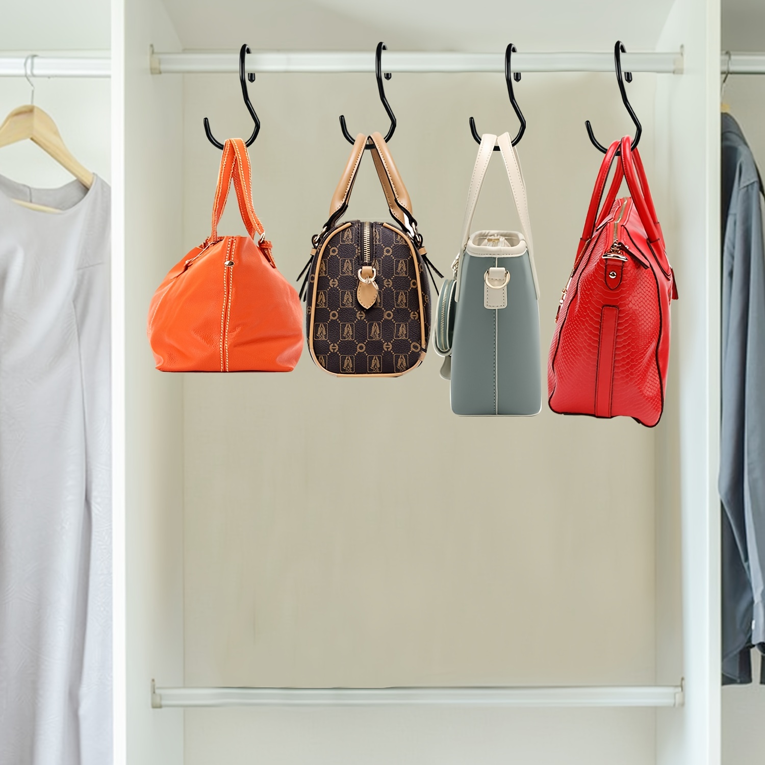 Purse Hanger for Closet, Unique Twist Design Bag Hanger Purse Hooks, Large Size Closet Rod Hooks for Hanging Bags, Purses, Handbags, Belts, Scarves