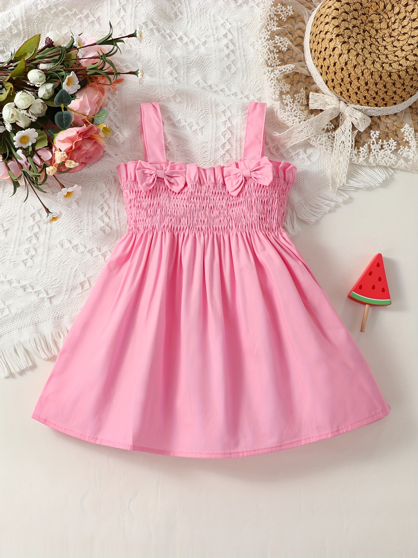 Baby Girls Casual Cute Elastic Bow Suspender Dress For Summer Holiday Party