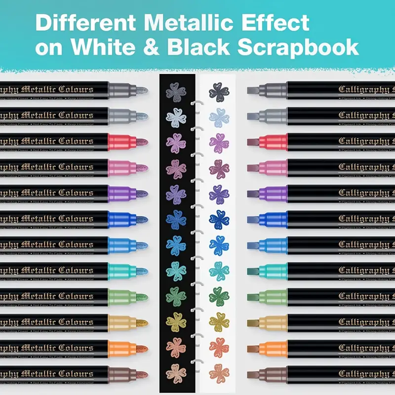 12 Colors Dual Tip Metallic Pens For Black Paper Mother Day - Temu