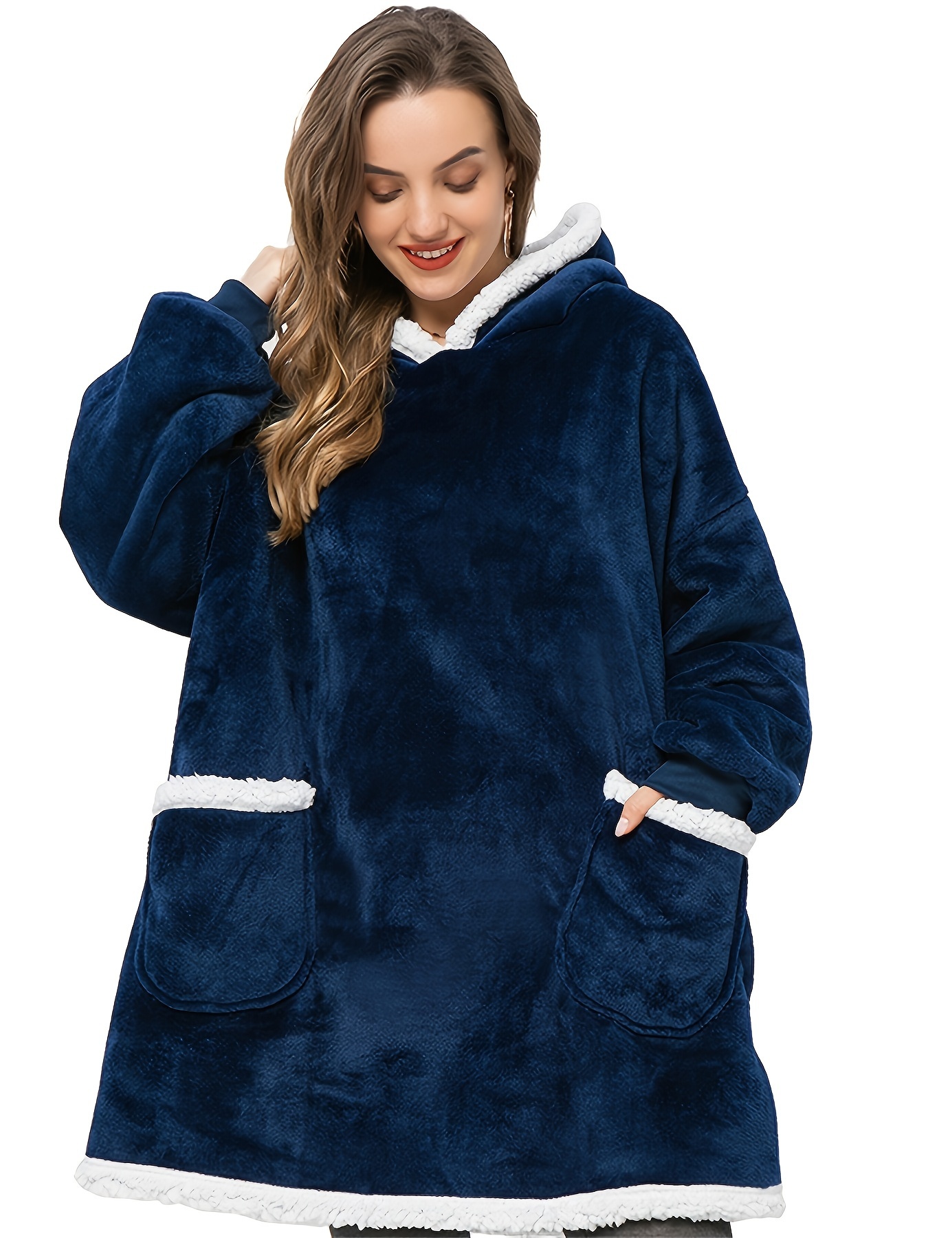Fleece Hooded Lounge Robe with Pockets