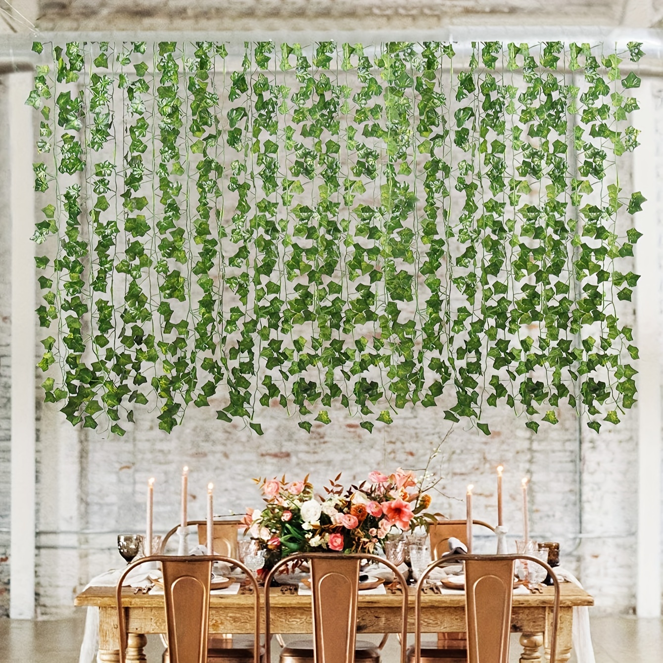 12Pcs Artificial Ivy Wreath Fake Vine Plant Hanging Leaves Wedding Fence  Green Decoration Wreath 2M Home