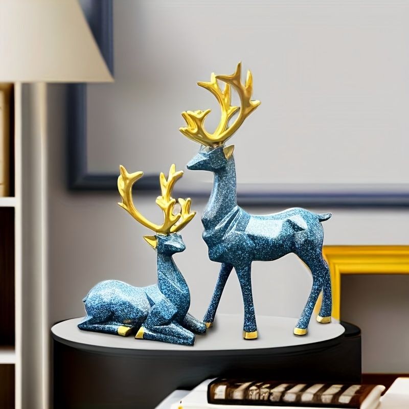 Reindeer Figurine Statues Gold 2Pcs