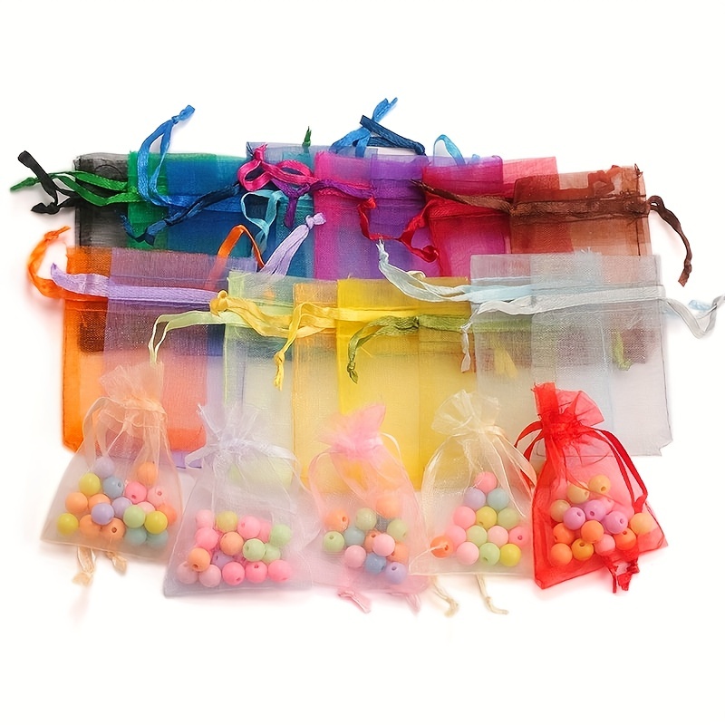 

50pcs Organza Drawstring Jewelry Small Bag, Multi Size Gift Wrapping Packaging Wedding Pouches Jewelry Organizer Small Businesses Supplies