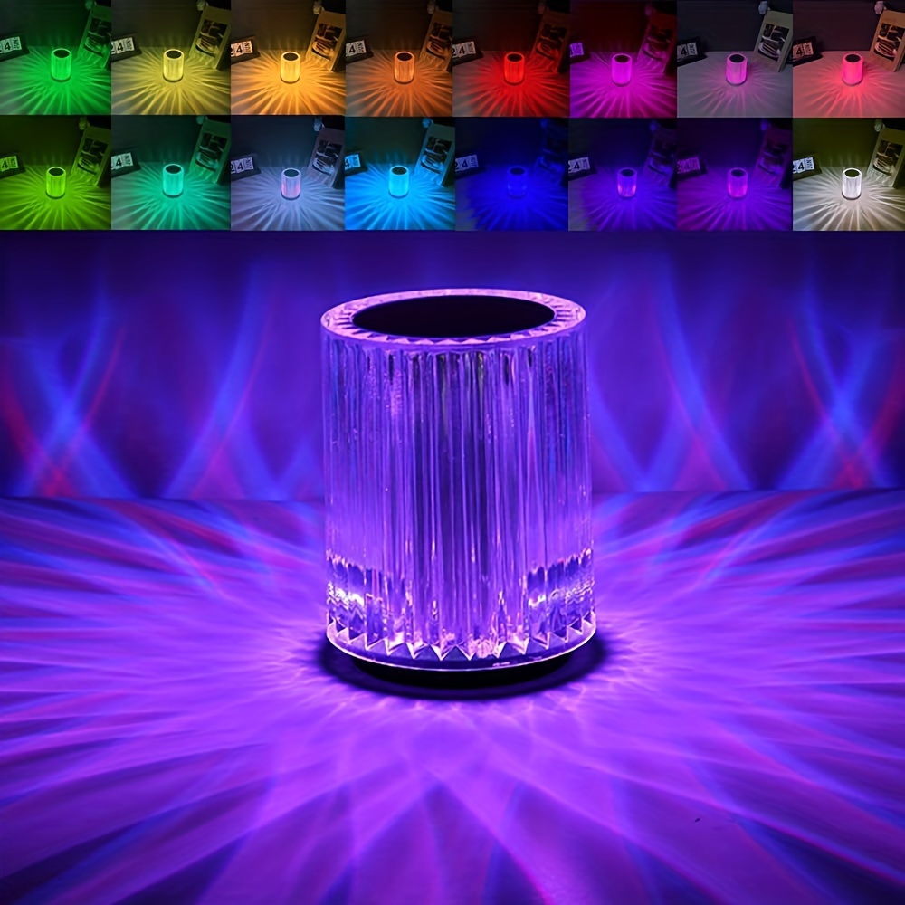 DTL-C16-RGB, Lampada da notte in cristallo, Lampada controllata tramite  touch o telecomando, Una moderna lampada a LED con la possibilità di  cambiare colore.