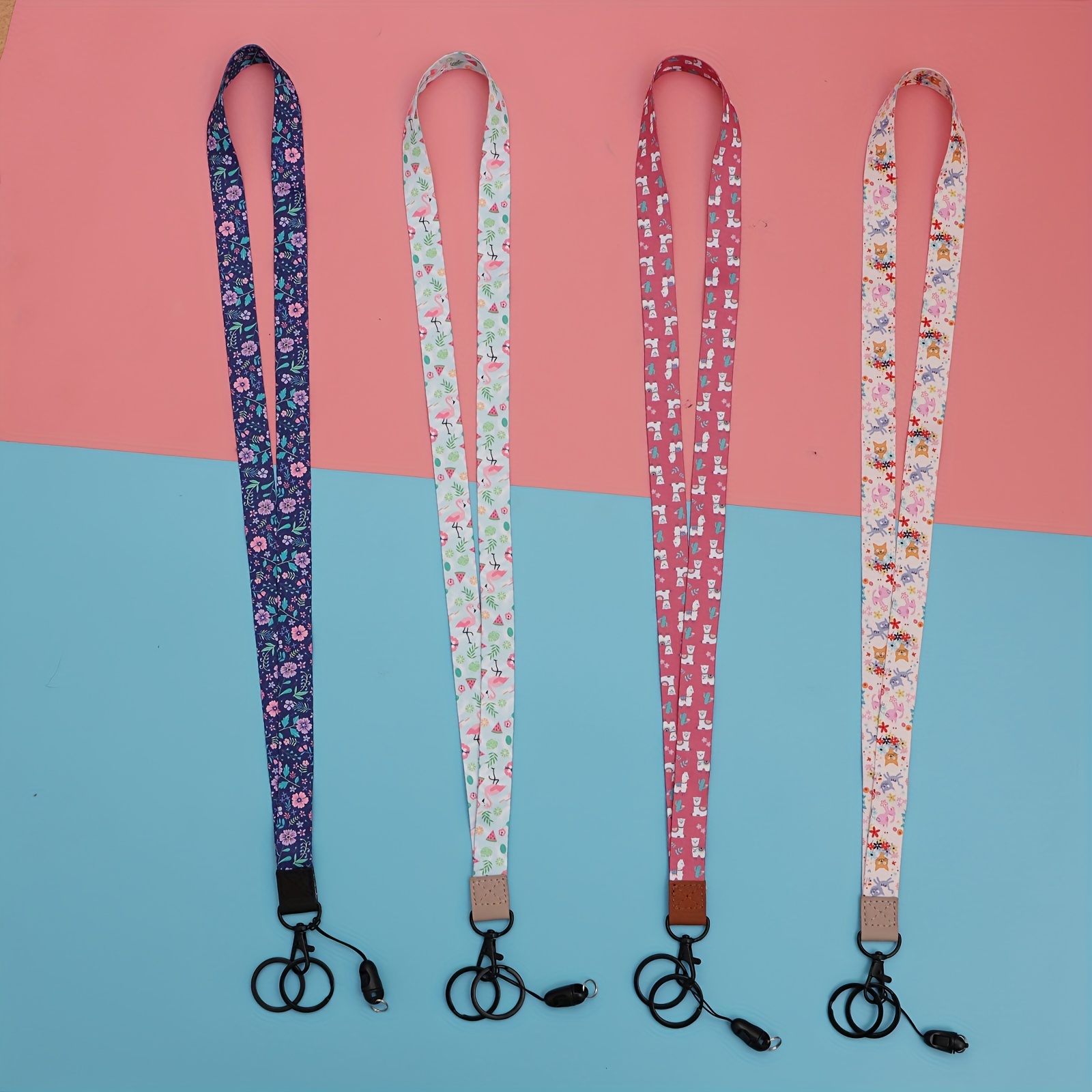 Flower Pattern Fabric Neck ID Card Lanyard Retractable Strap Badge