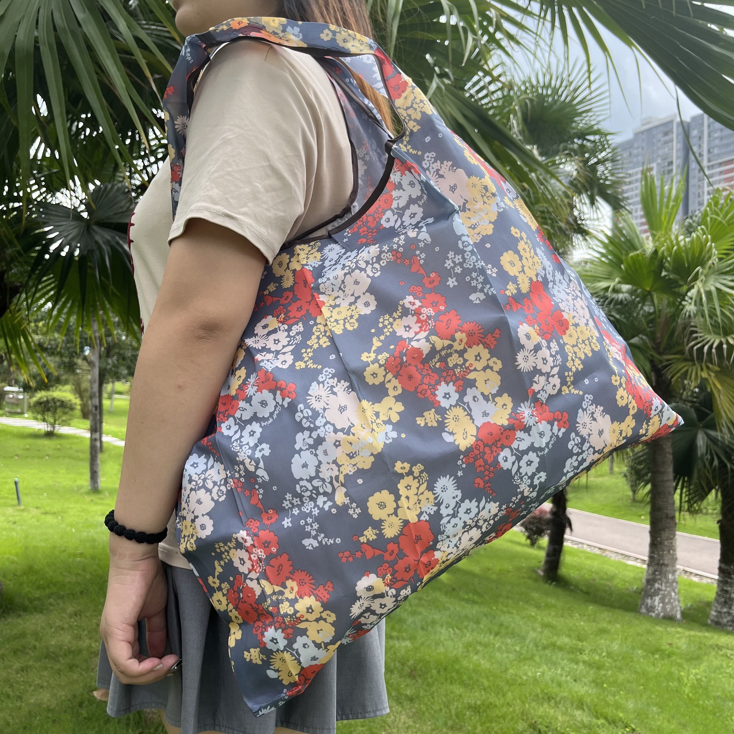 2pcs Large Capacity Plant Printed Folding Bag Eco friendly Shopping Bag