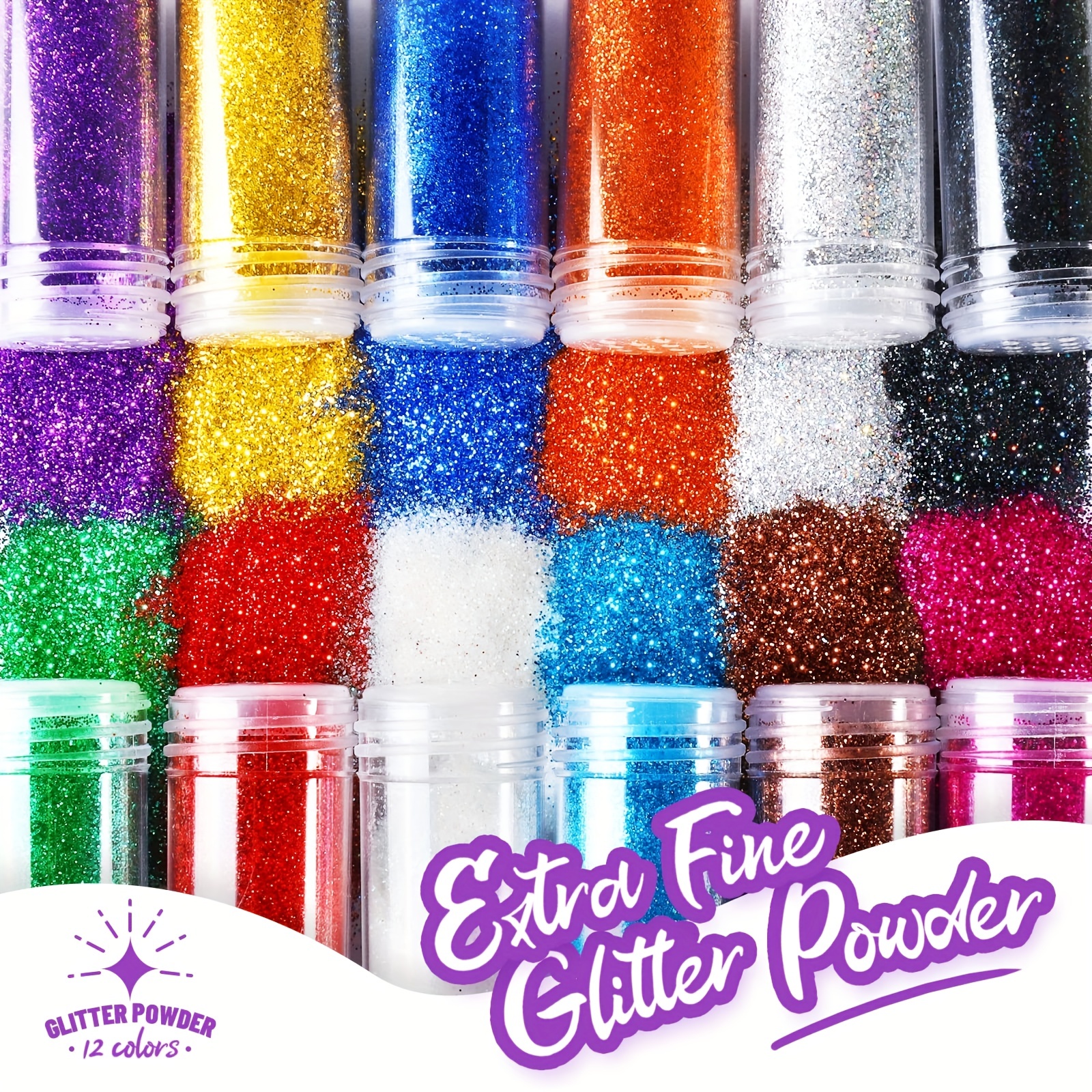 12-Piece Glitter Shake Jar Set - 17g of Fine Glitter in 12 Sparkling Colors  - Perfect for DIY Resin Casting, Art, Crafts, Painting, Decoration, Manicu