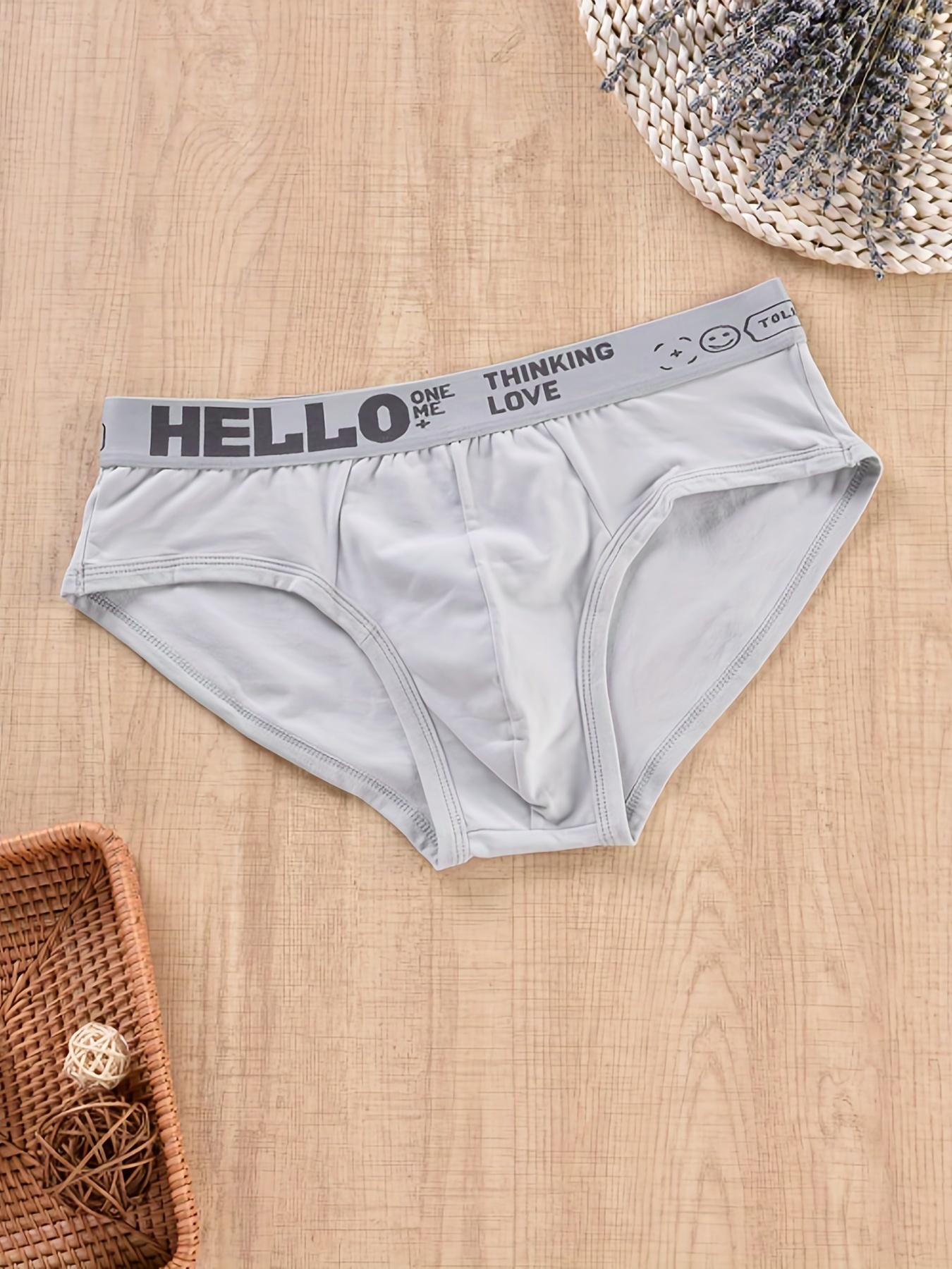 Men's 'hello' Print Fashion Plain Color Underwear Cotton - Temu