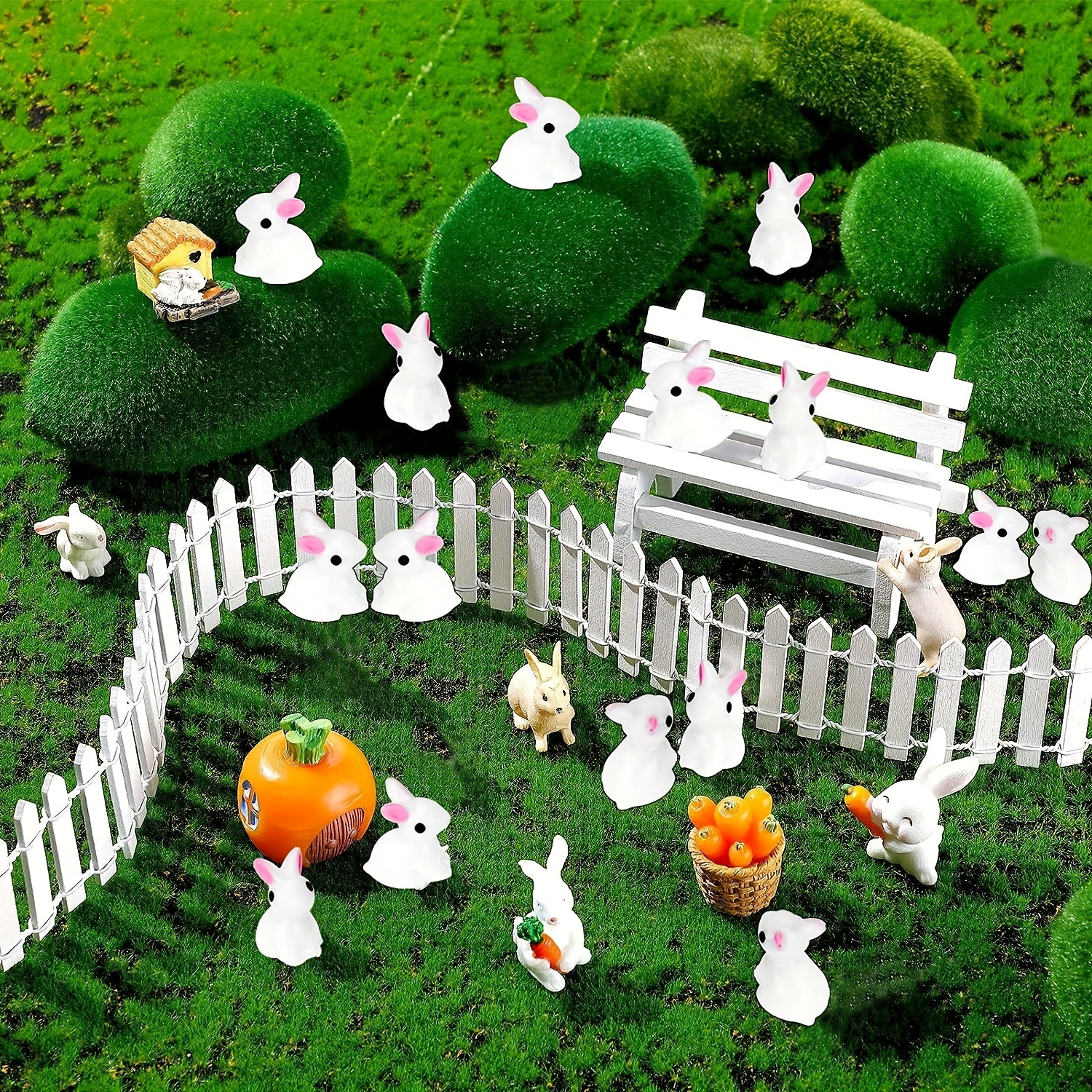 HEALLILY 7pcs Mini Figurines Playset Rabbit Figurines Easter Bunny  Sculpture Small Fairy Garden Bonsai Landscape Animal Figurines Tiny Rabbit  Statue