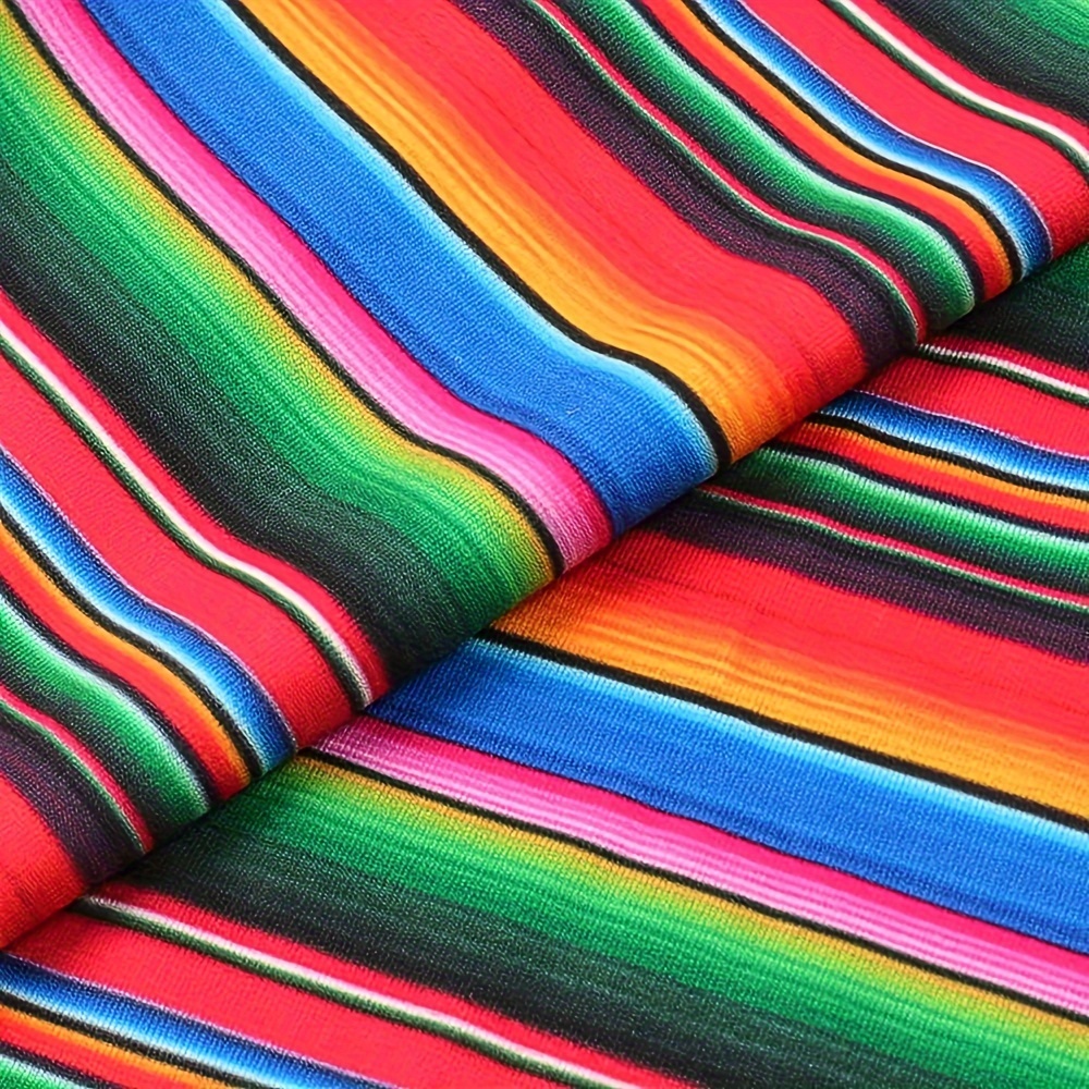 TEMU 50*140cm Colorful Ethnic Stripe Printed Double Brushed Polyester Fabric Soft Smooth 4 Way Stretch Knit Fabric By Yard For Dress Sewing
