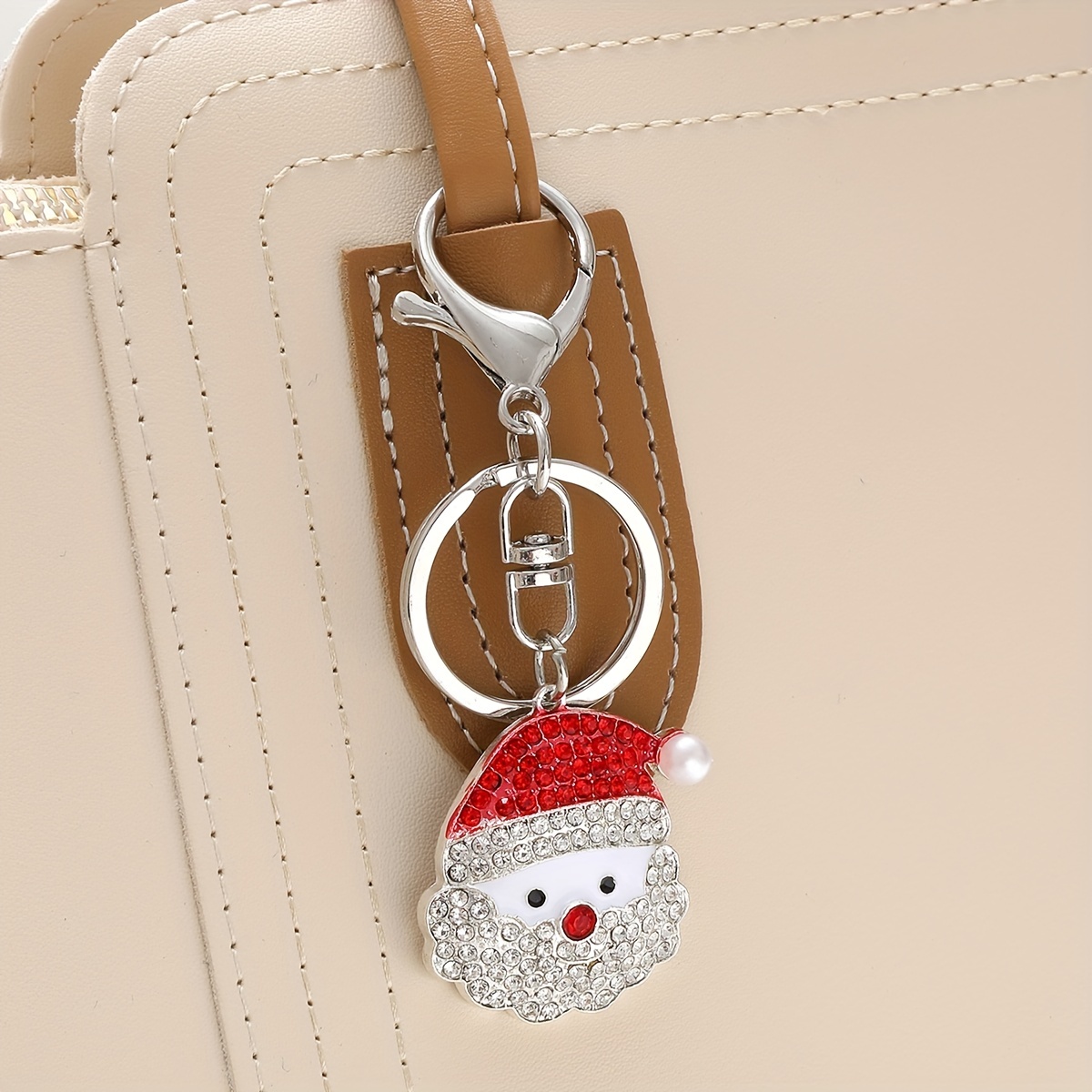 Temu 1pc Christmas Alloy Keychain Santa Claus Head Series Gold and Silver Keychain Pendant Rhinestone Inlaid for Bag Backpack Accessories Christmas