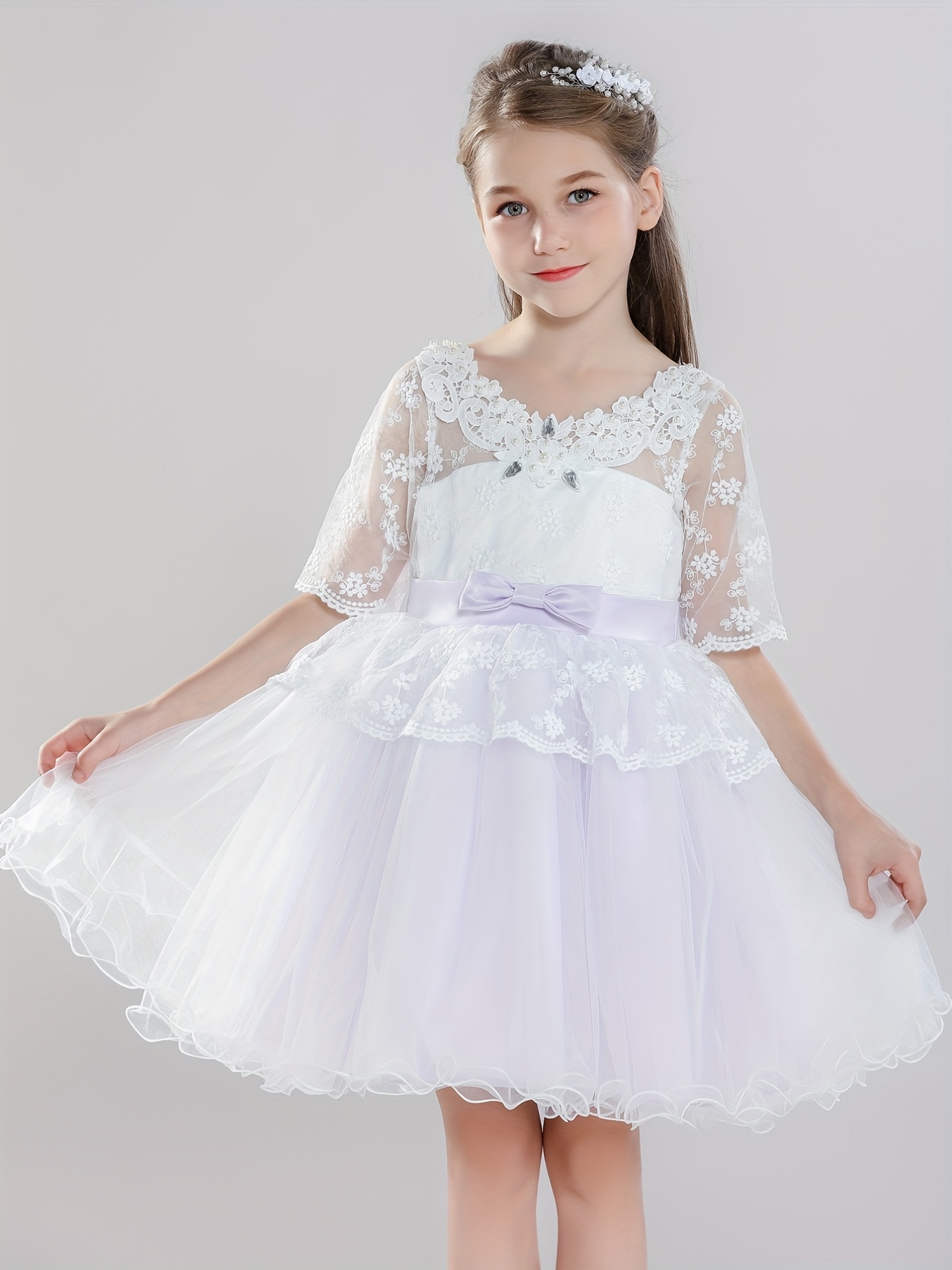 Cute Baby Girl Princess Dress Lace Embroidered Mesh - Temu