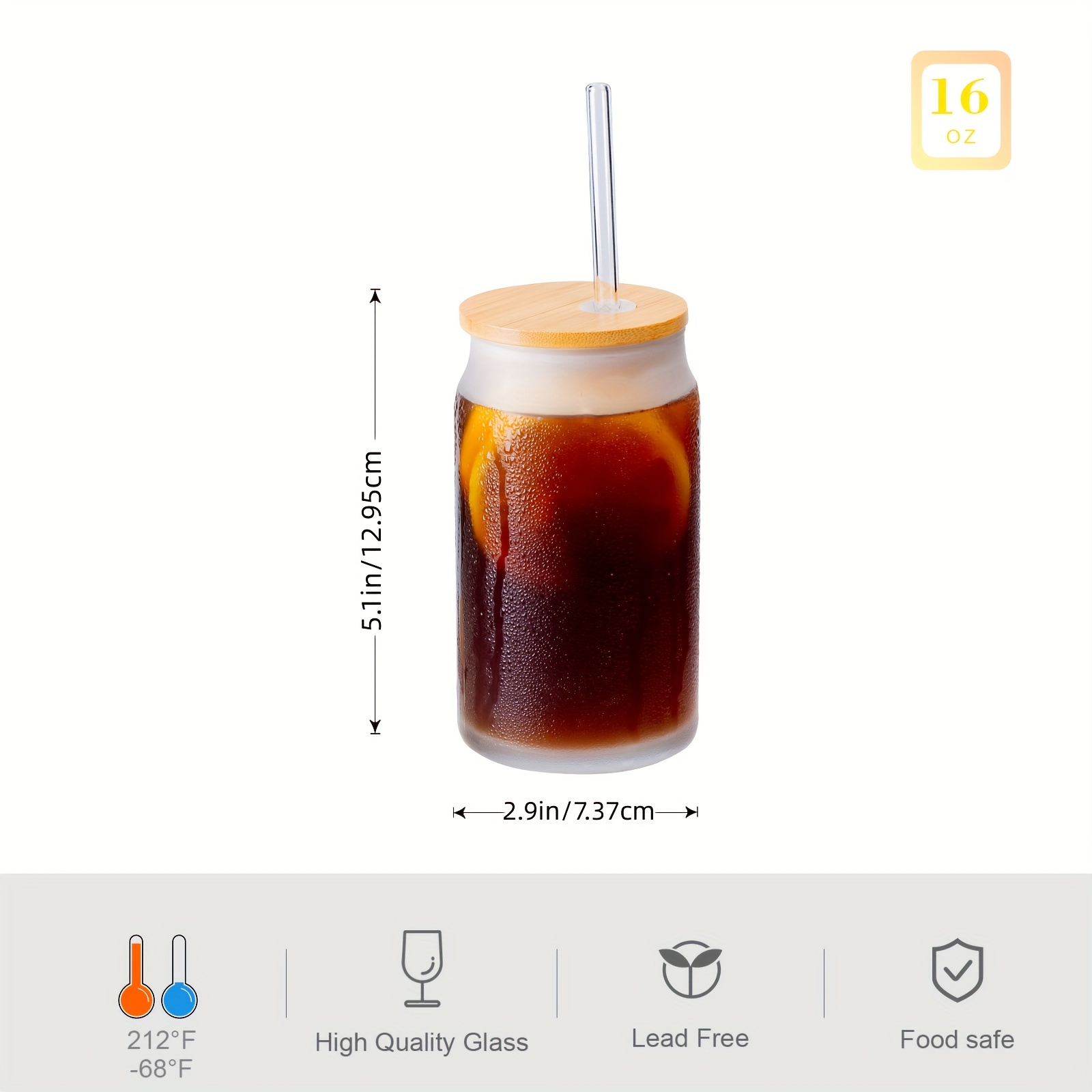 Drinking Glasses With Bamboo Lids And Glass Straws, Can Shaped Glass Cups,  Beer Glasses, Iced Coffee Glasses, Cute Tumbler Cup, Ideal For Cocktail,  Whiskey, Birthday Gift - Temu Austria