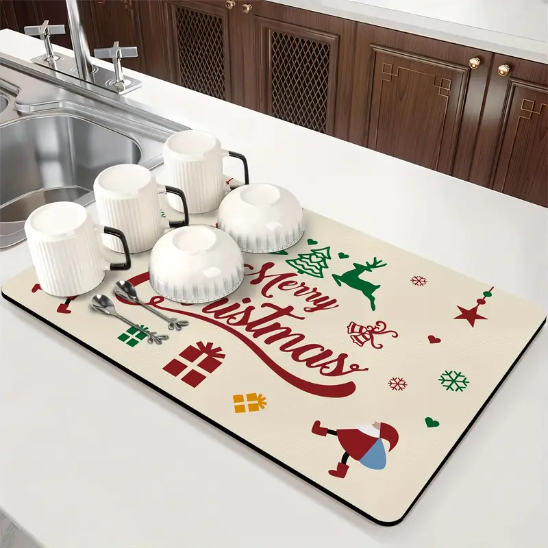 Christmas Coffee Bar Mat Dish Drying Mat With Rubber Backed - Temu
