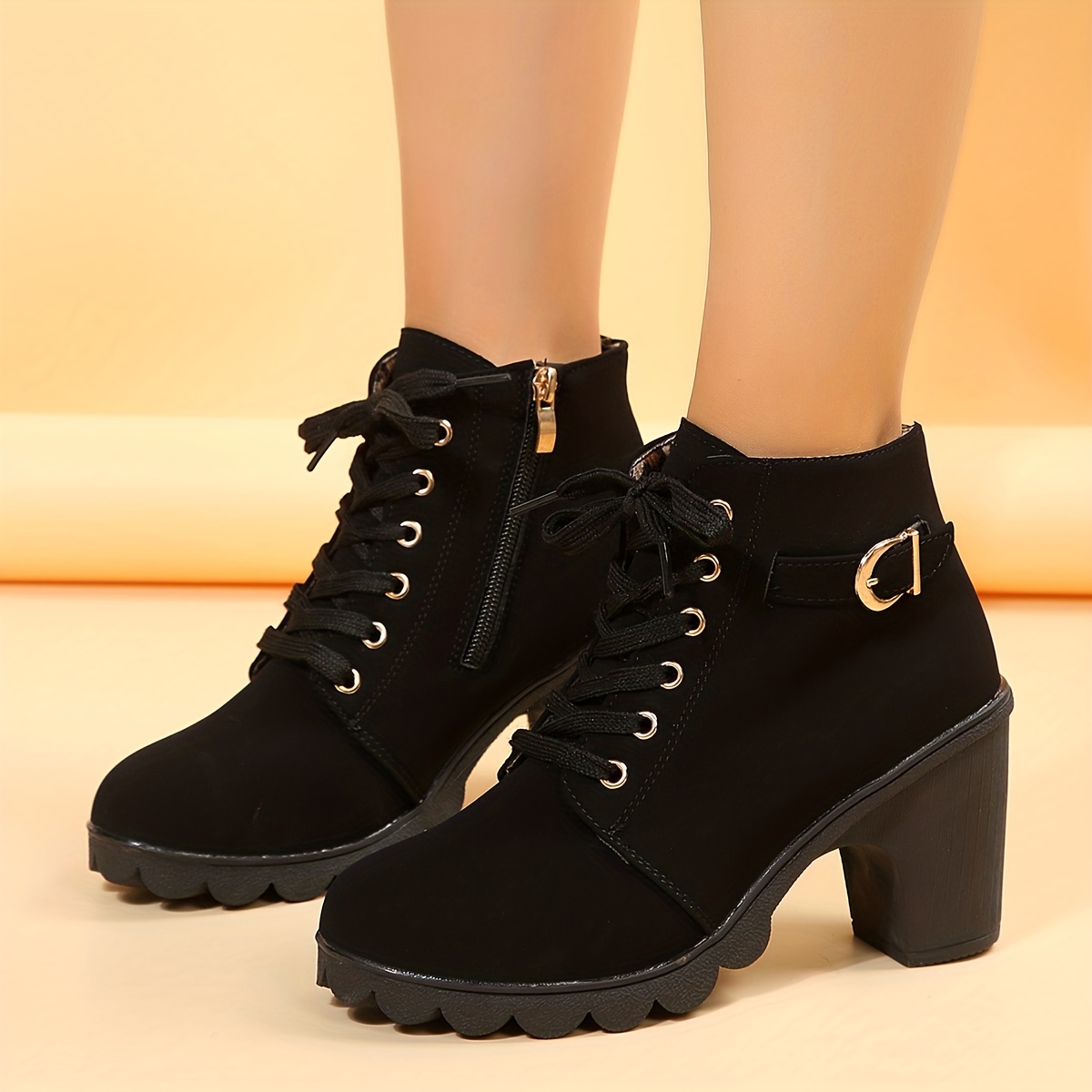 Lace up chunky top heel hiker boots