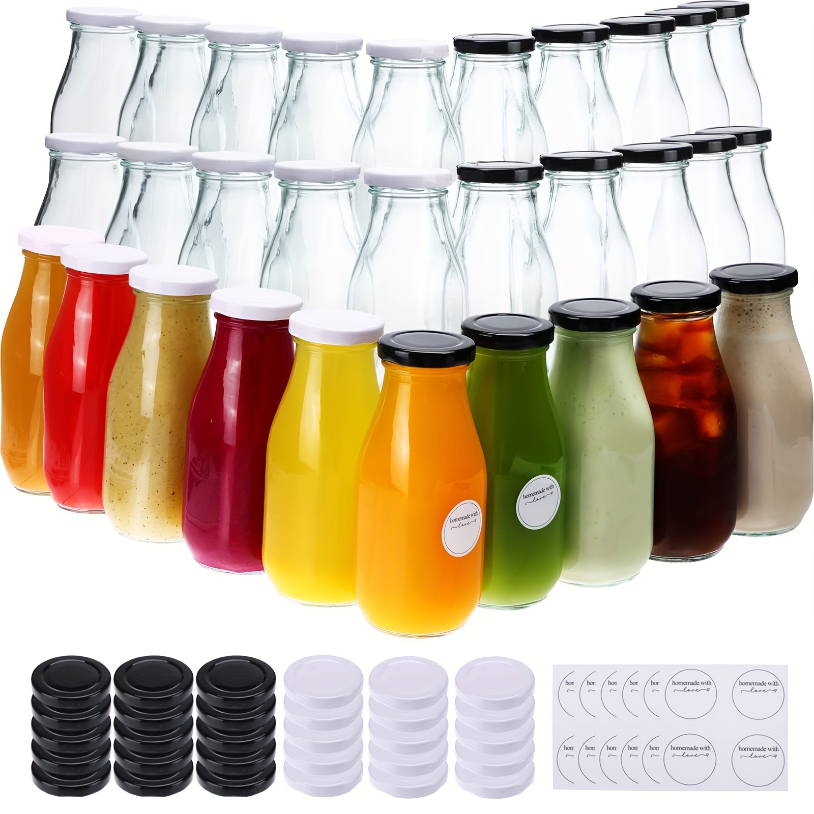 4pcs Milk Containers for Refrigerator Milk Jugs Glass Milk Bottles with Lids  250ml 