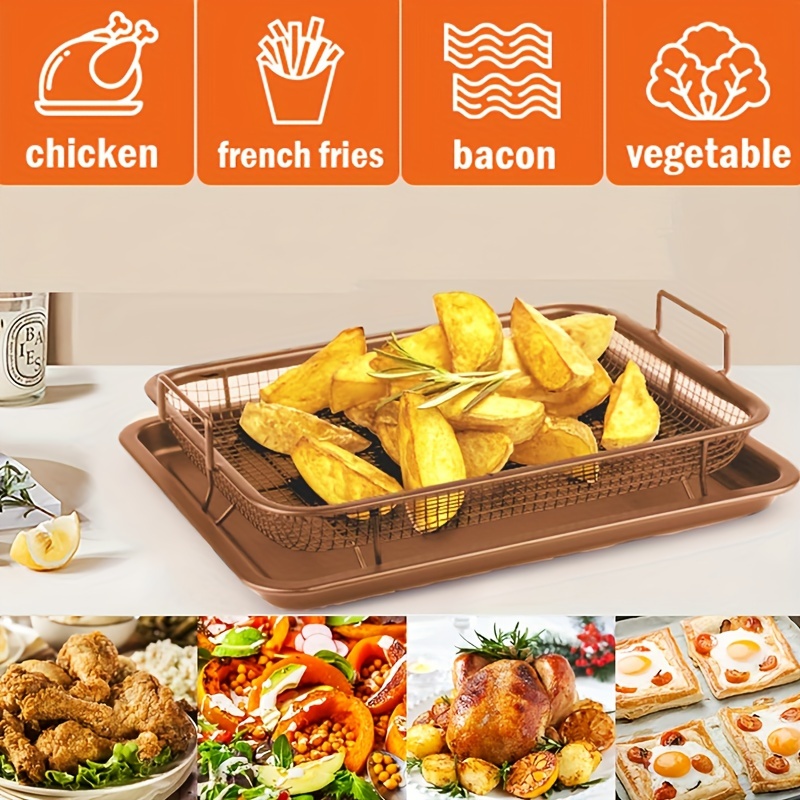 Copper Crisper Air Fryer Pan Non stick Baking Tray With - Temu