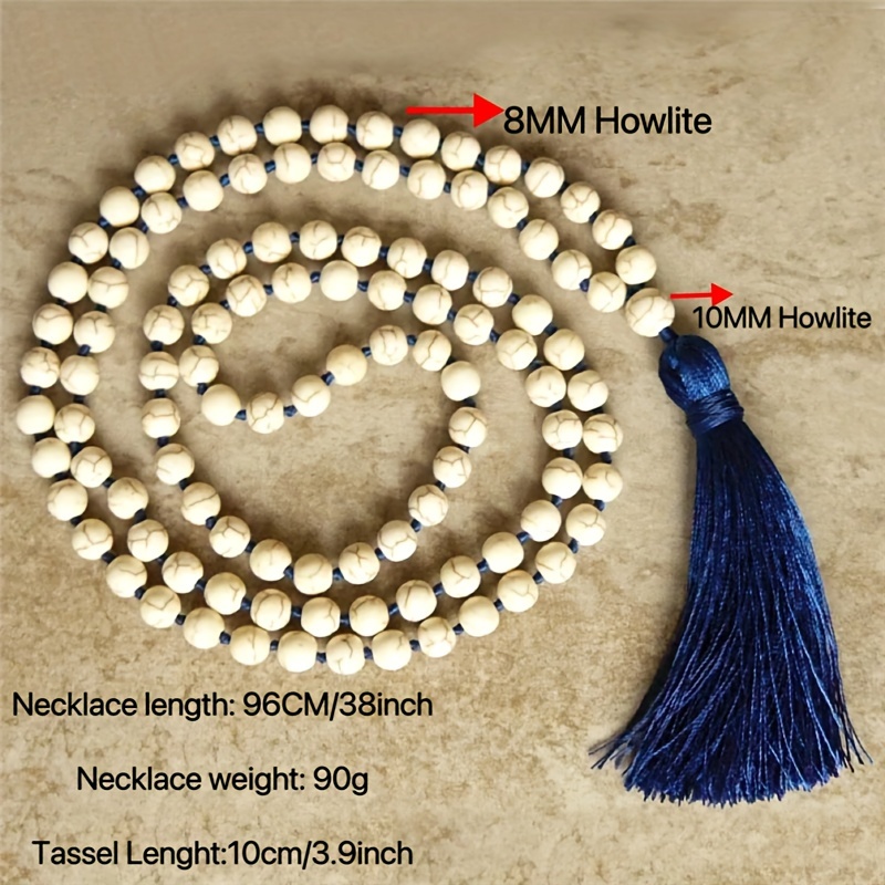 Japa Mala Prayer Beads with Matte White Howlite & Map Stone