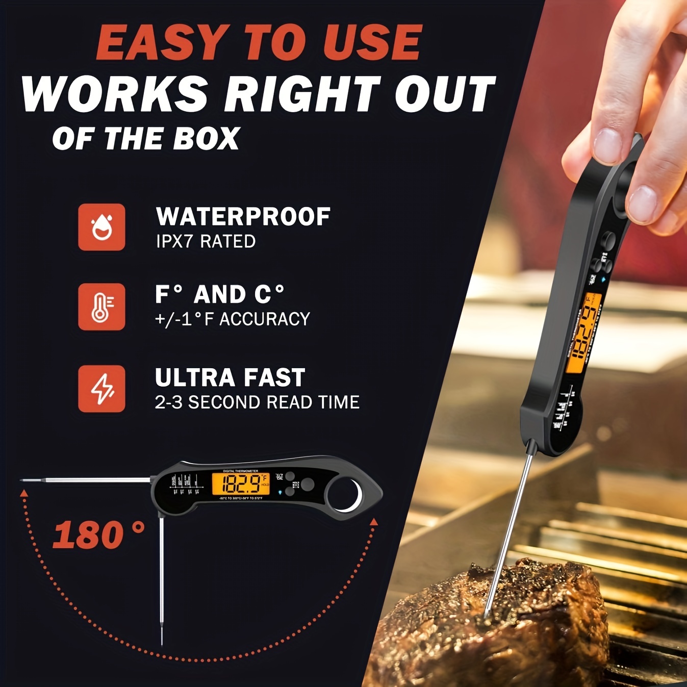 Super fast waterproof instant read thermometer