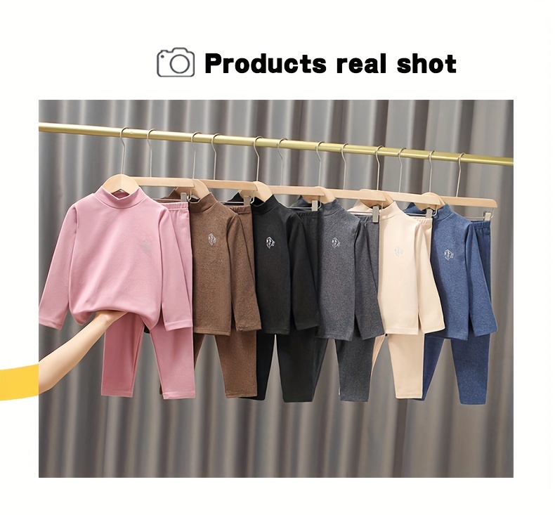 Kids Bottoming Clothes Comfortable Velvet Crew Neck Solid Color Children's  Thermal Underwear Home Clothes Autumn/ Winter
