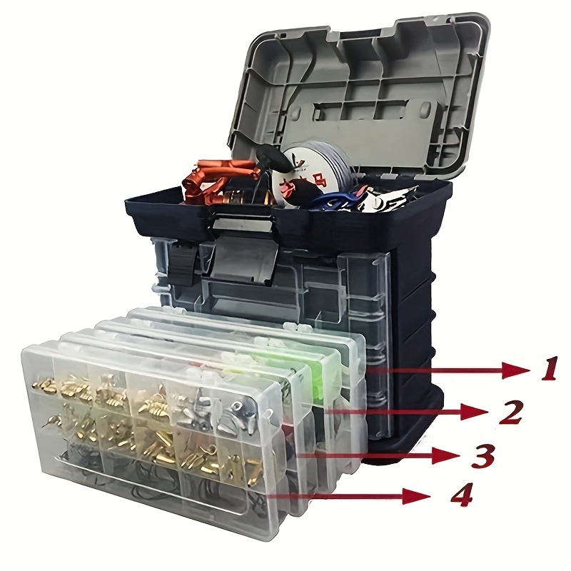 4-layer Portable Fishing Tool Box Plastic Accessories Storage Case