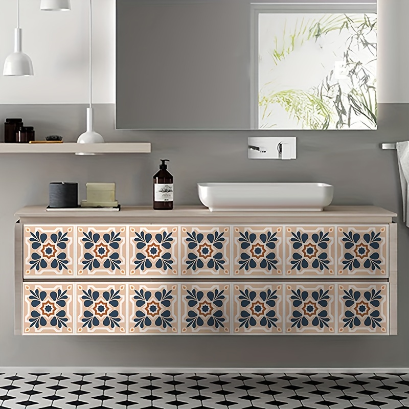 9pcs Wall Tile Sticker, Moroccan Floral Pattern, DIY Art Home Decorations  Stick On Tiles Decals Splashback For Kitchen Decor, Bathroom Ideas Peel And