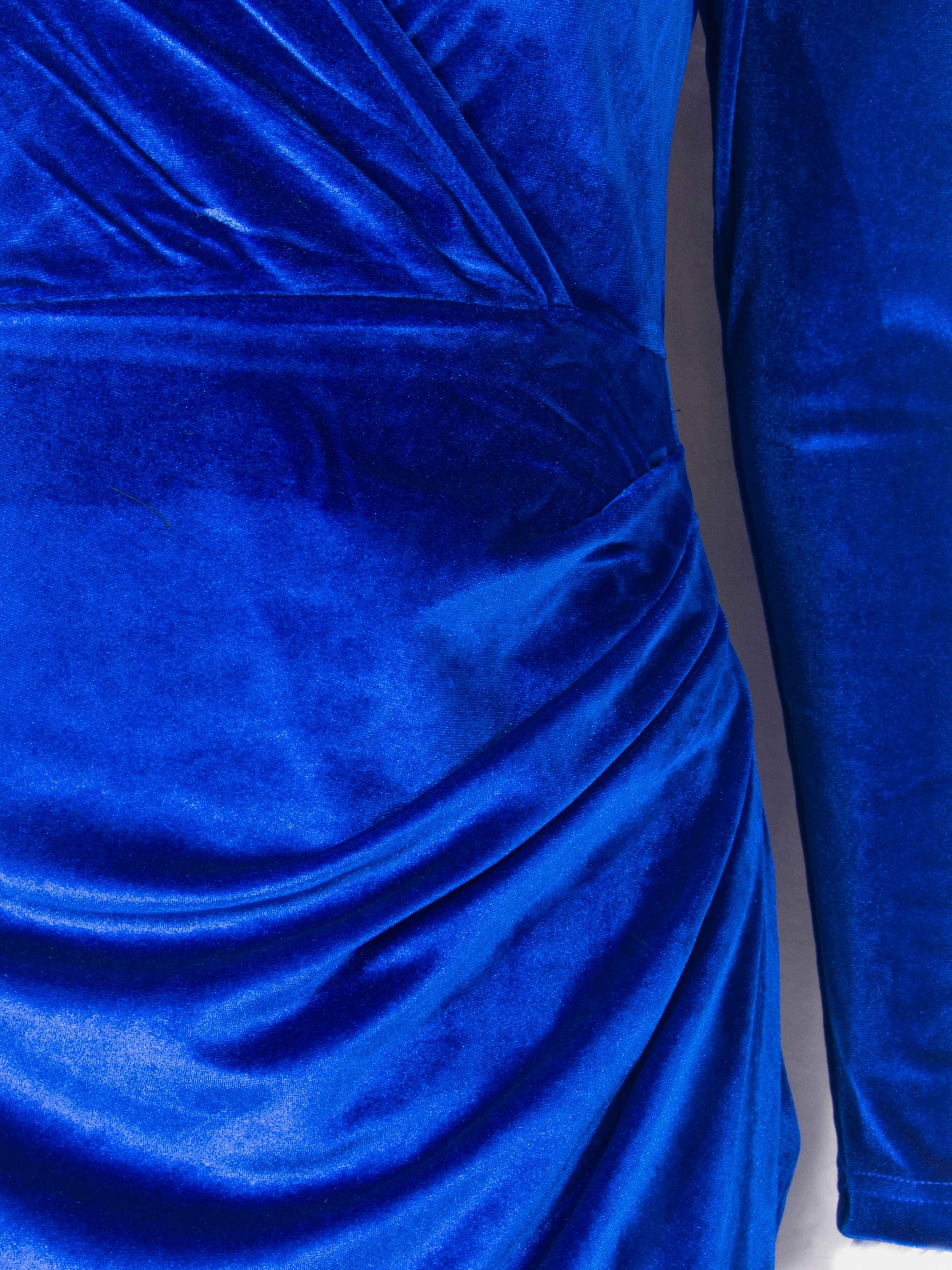 CALVIN KLEIN Royal Blue Velvet Dress Size 4 Fits 6 8 Short Sleeve Mother  Bride