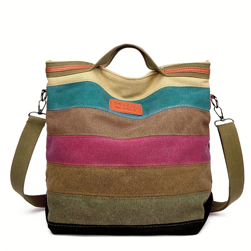 

Striped Stitching Bag, Bag, Large Handbag For