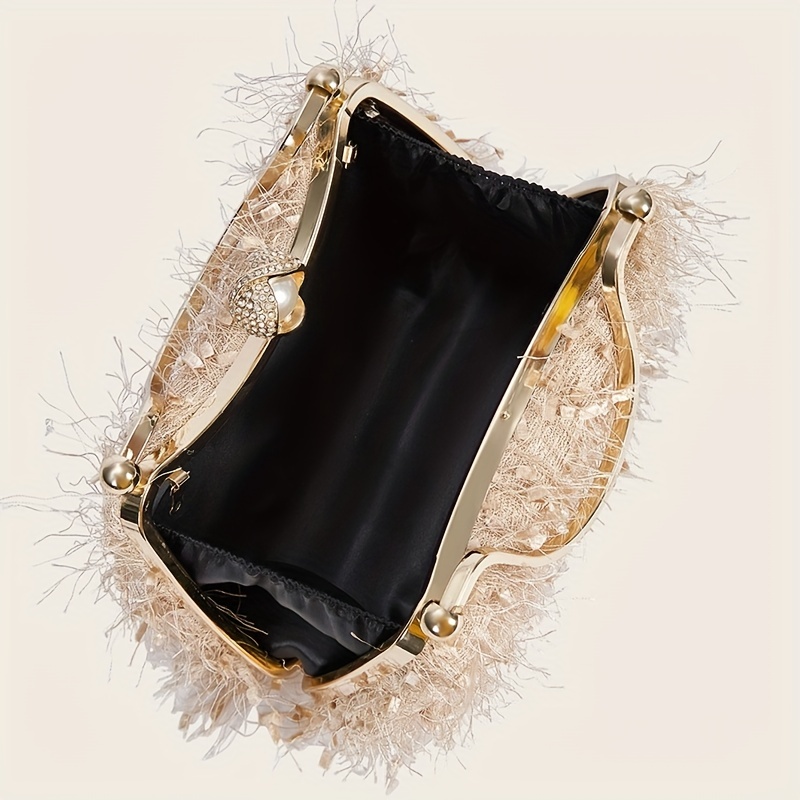 Feather Design Evening Bag Vintage Top Ring Clutch Purse - Temu Canada