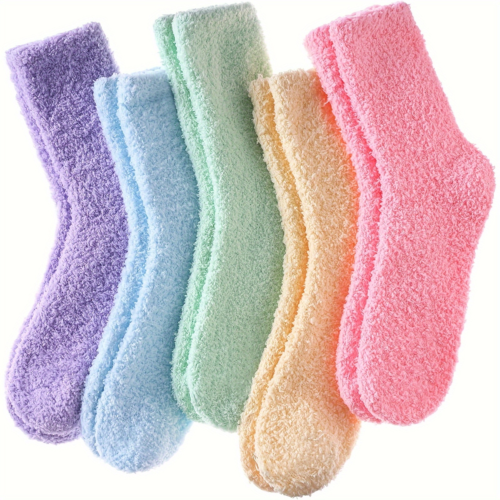 5 Pairs Women's Winter Fuzzy Socks, Cozy Fluffy Warm Slipper Socks,  Microfiber Soft Home Sleeping Socks