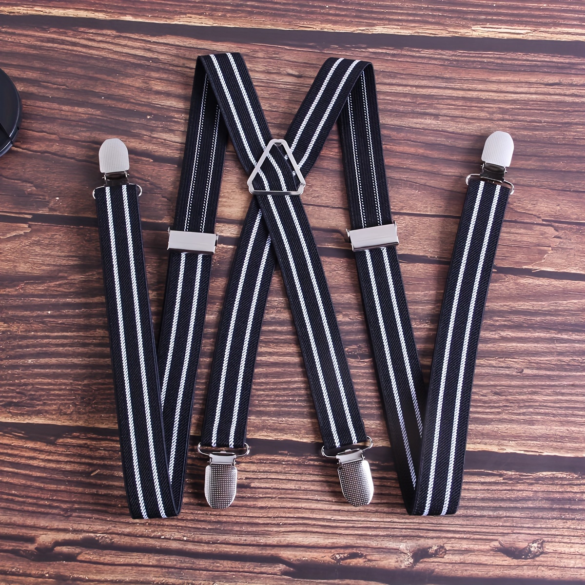 1 Men's British -shaped Triangular Iron Sheet Four-button Striped Suspenders Elastic Webbing Braces