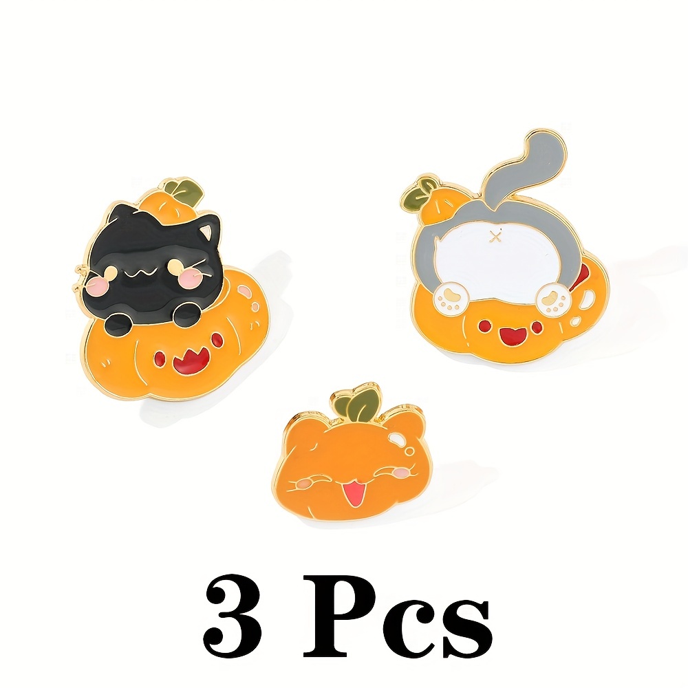 Cartoon Pumpkin Cat Brooch Cute Cat Eating Pumpkin Enamel - Temu United