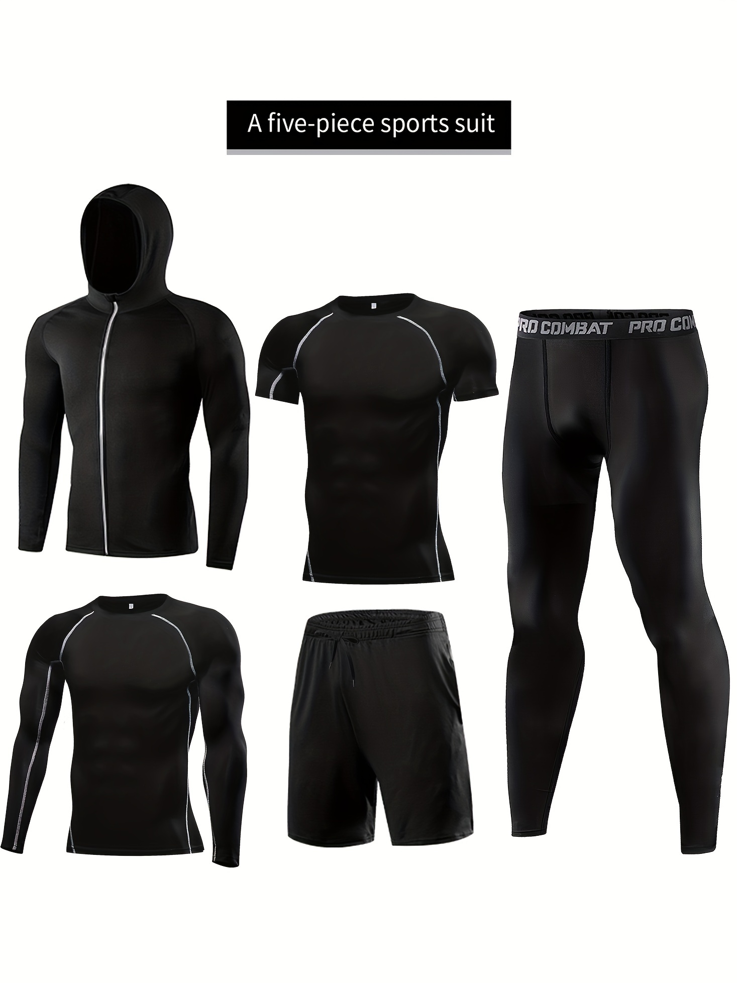  5PCS/Set Men Workout Suit Outfit Fitness Apparel Gym