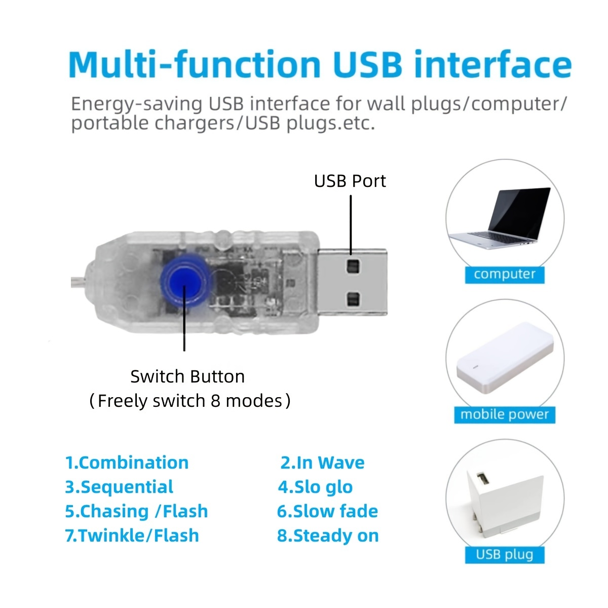 1pc icicle string light 8 modes waterproof usb powered led twinkle lights for patio garden tree fence yard party christmas holiday decorations details 9