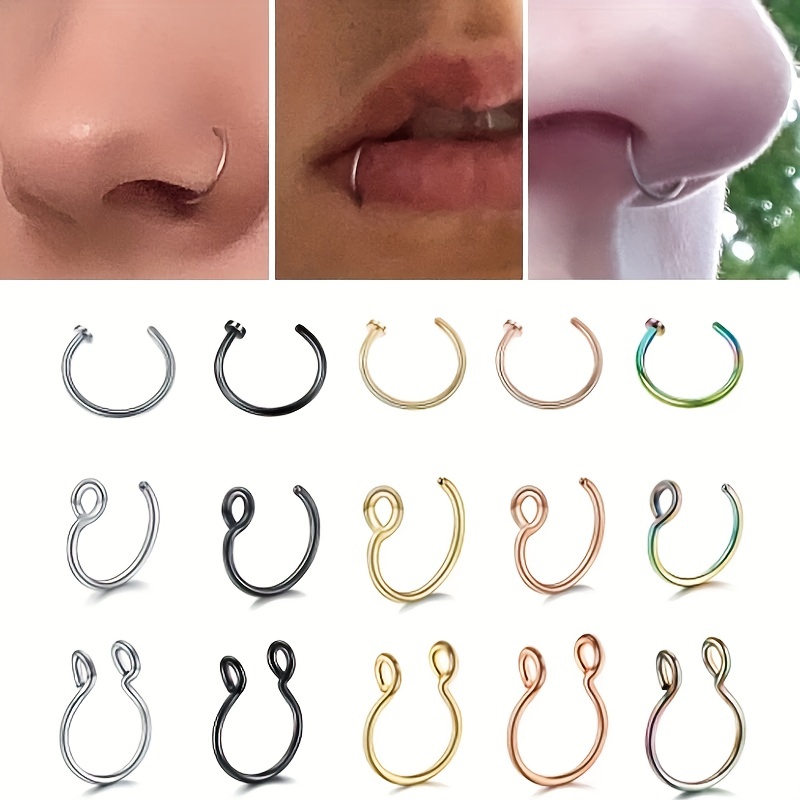 Nose Rings No Piercing Needed, Fake Nose Ring, Faux Septum Ring, Fake Lip  Ring 