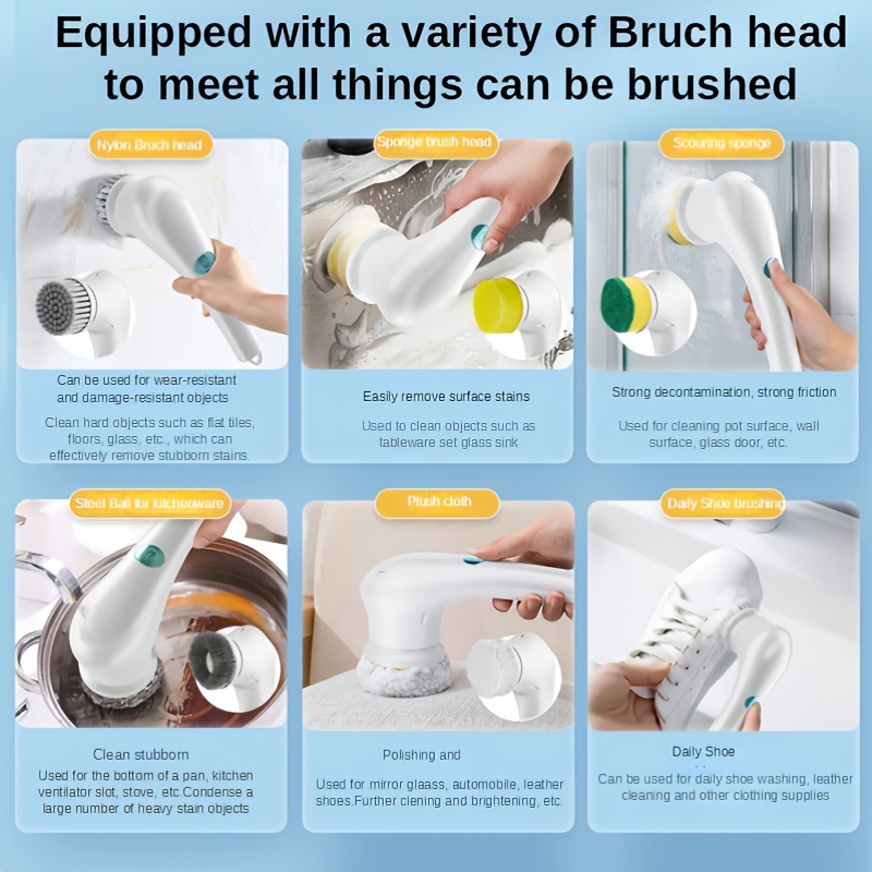 1pc Multifunctional Electric Cleaning Brush For Home Kitchen And Bathroom,  Handheld Wireless Dish Brush, Ideal For Pot And Pan Scrubbing