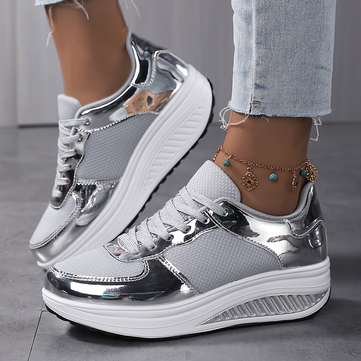 Women's Non slip Sequin Breathable Lace Sneakers Thick Soled - Temu New  Zealand