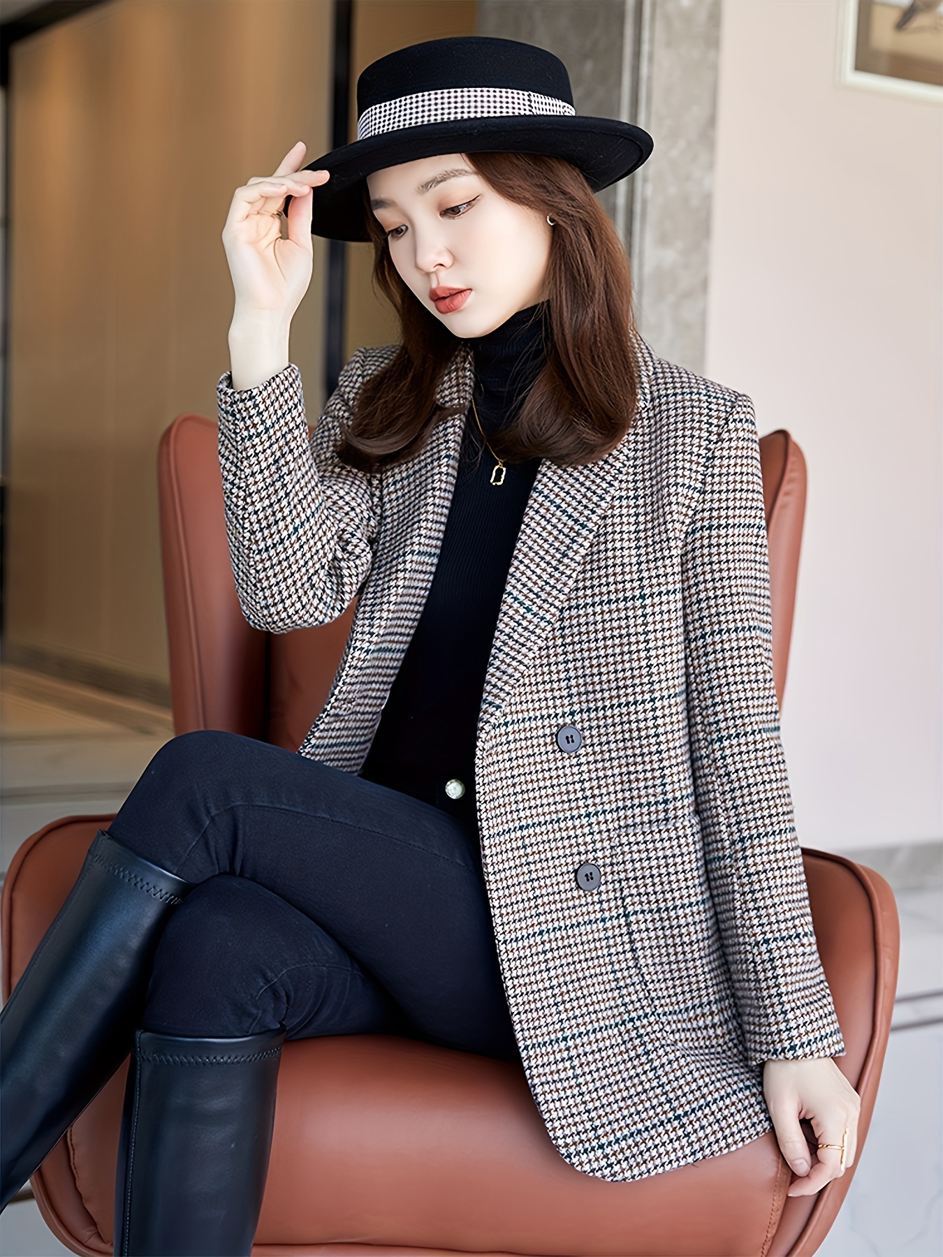 Belted on sale plaid blazer