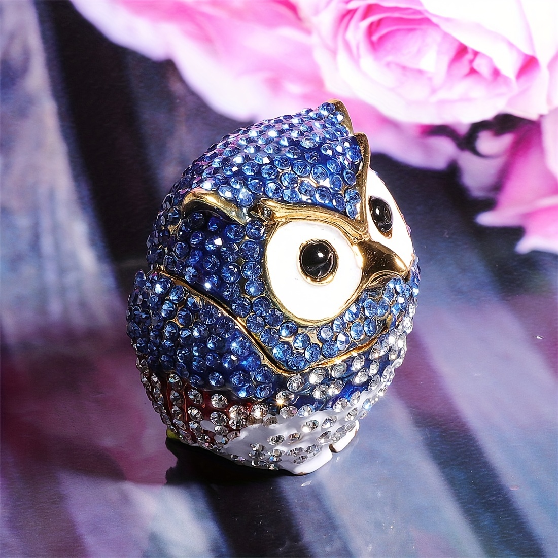 1 Bo te Bijoux D corative Figurine Hibou Bleu Bo te Temu Canada