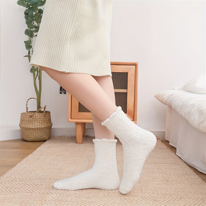 Solid Fuzzy Socks Comfy Warm Mid Tube Socks Women's - Temu