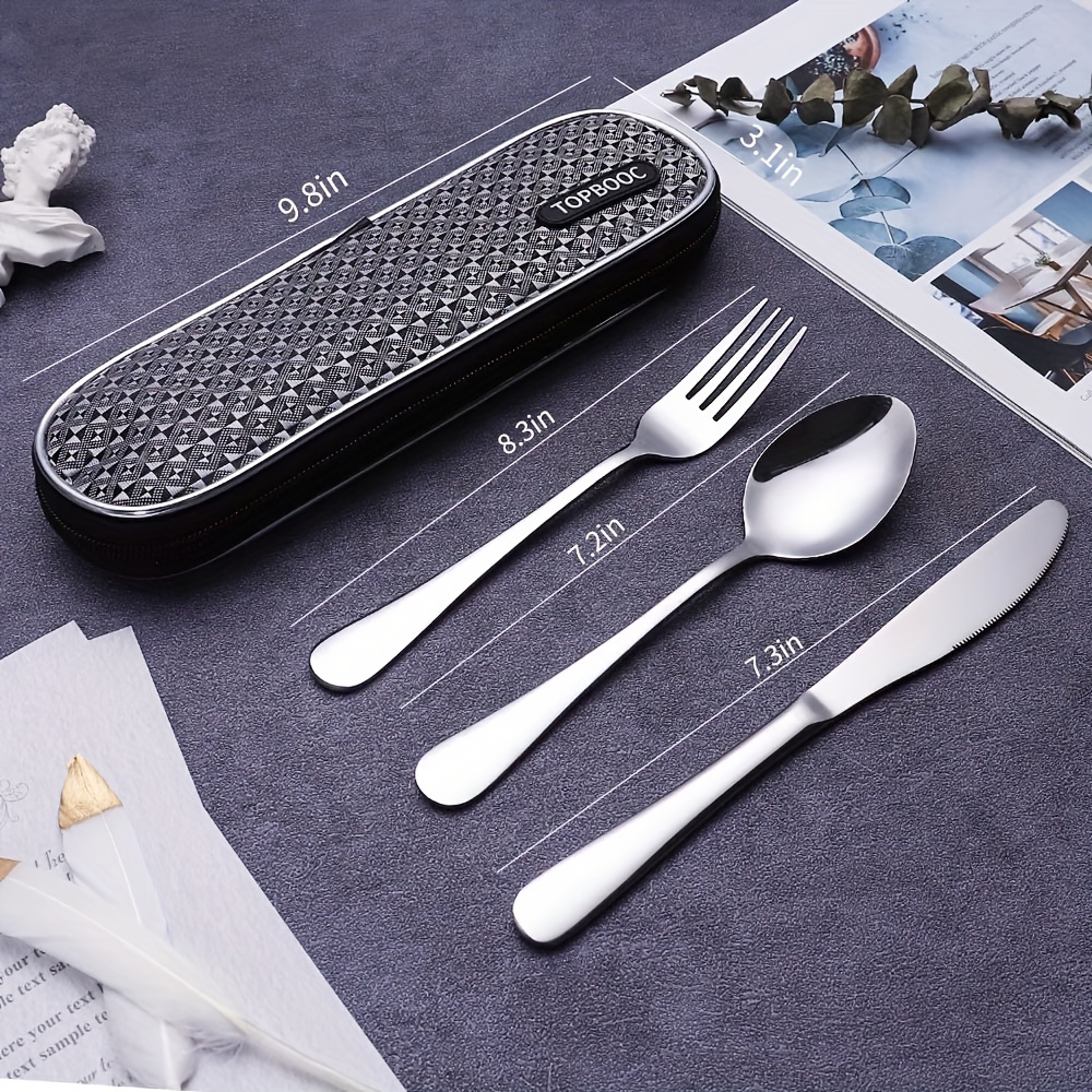 Portable Stainless Steel Flatware Set, Camping Cutlery Set, Portable Travel  Utensils Silverware Dinnerware Set With Waterproof Case - Temu