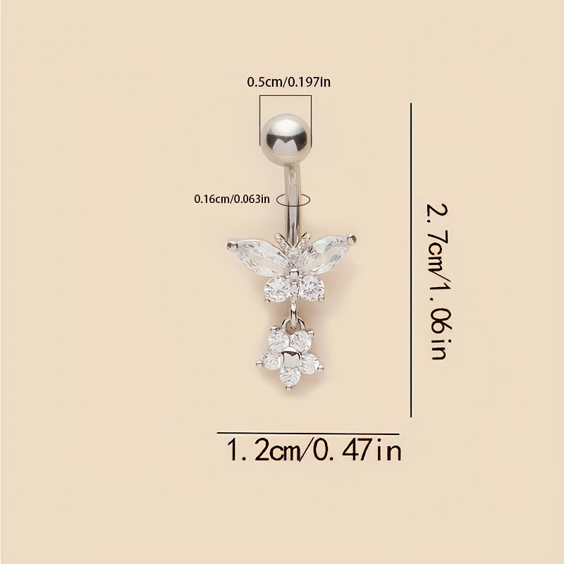 luxury white cz flower butterfly belly button ring elegant navel nail body piercing jewelry 1pc details 5