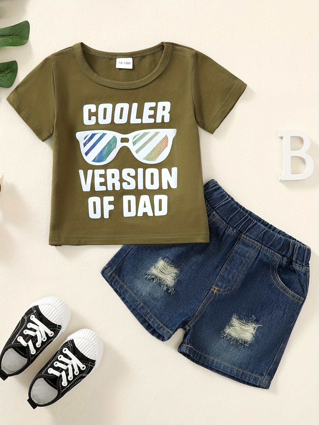Toddler's "cooler Version Dad" Print Summer Set T shirt Temu Ireland