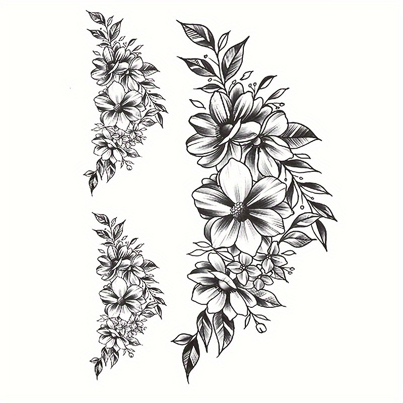 TEMU 1 Sheet, Realistic Waterproof Long-lasting Tattoo Sticker, Elegant Sexy Black Flowers Pattern Temporary Tattoo, For Men Women Daily Party Decors Makeup Accessories
