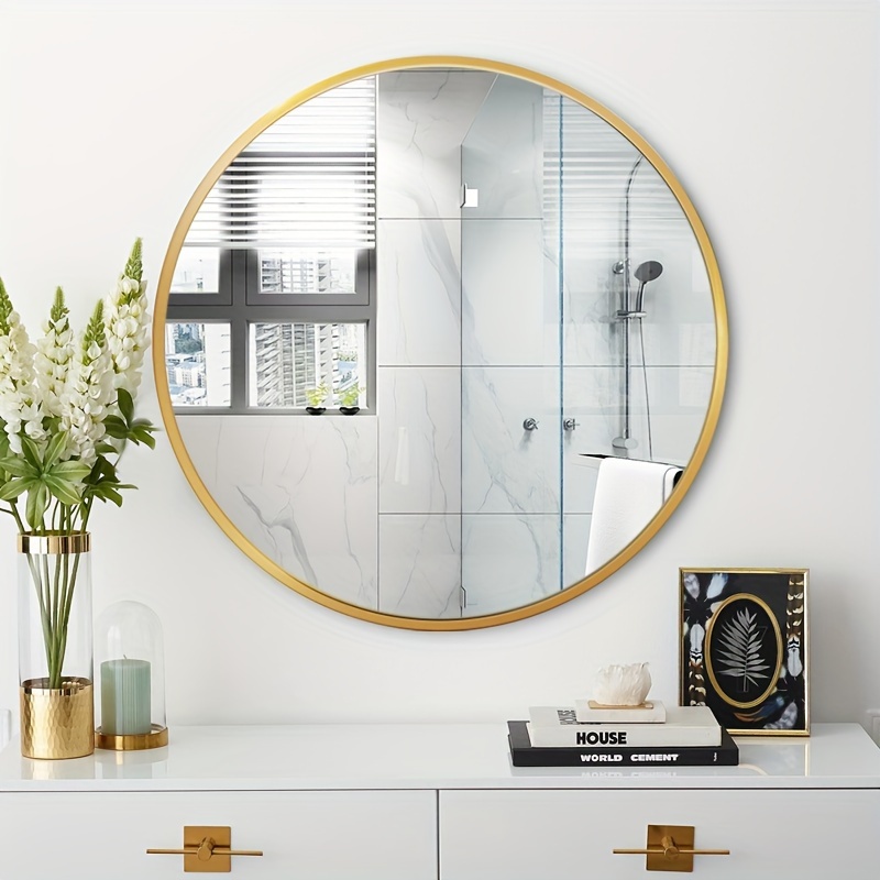 Espejo redondo de 20 pulgadas, espejo circular dorado, espejo de pared  grande, espejo redondo de baño, espejo circular montado en la pared para