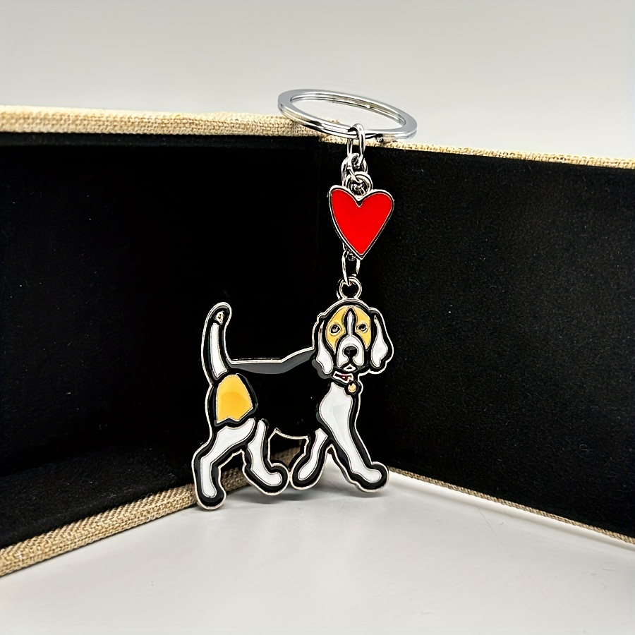 Heart & Cartoon Dog Charm Keychain